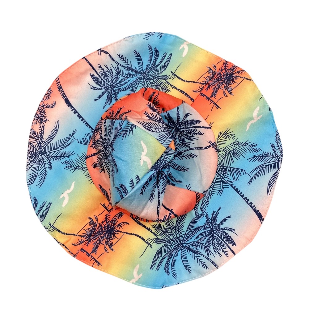 Kids Sun Hat Wide Brim‎ Palm Tree Print Summer Beach Hat Colorful 656